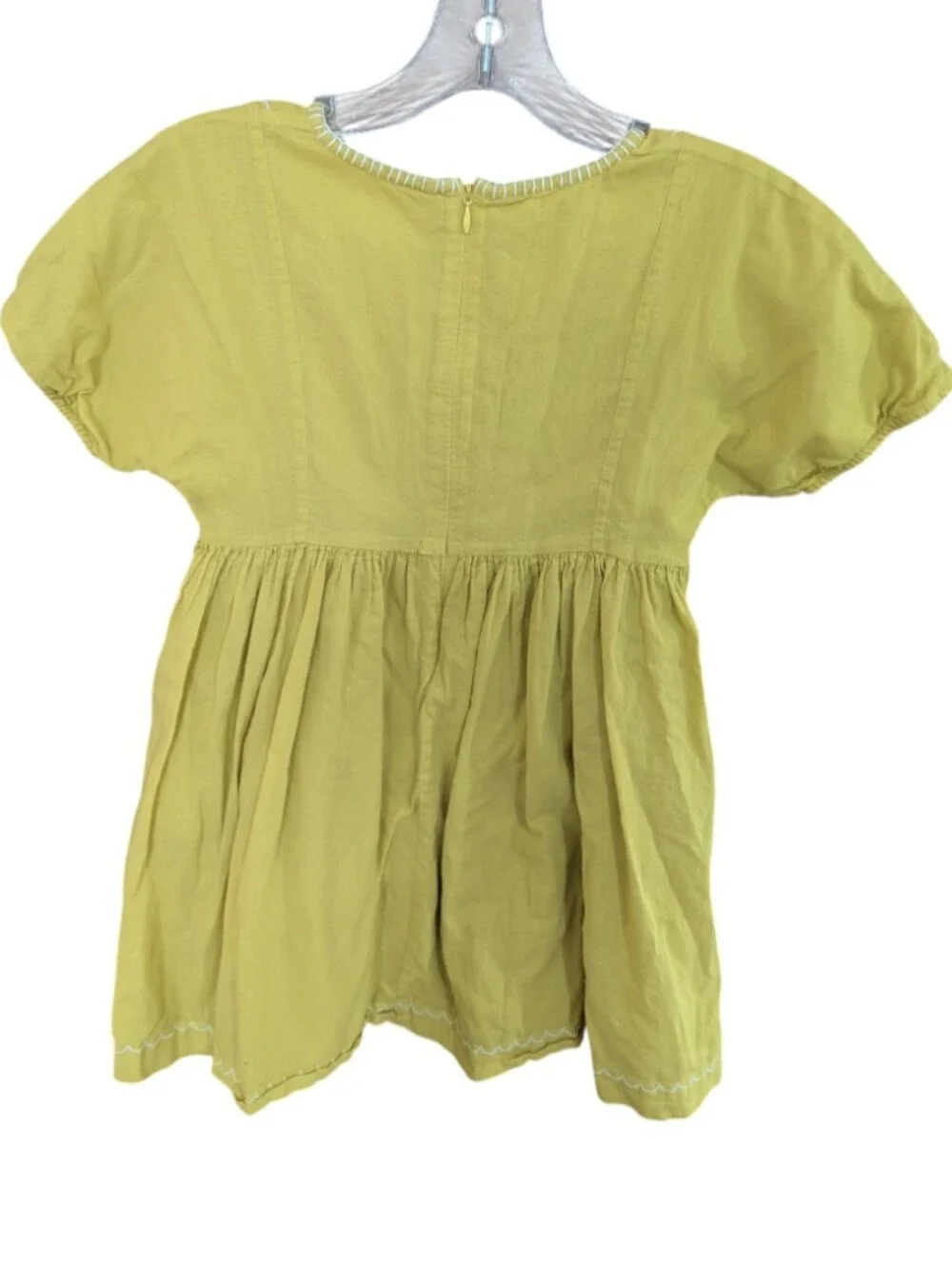 Mini Boden Girls Dress Golden Yellow Blue Flowers White Embroidery Sz 6-7Y 122cm
